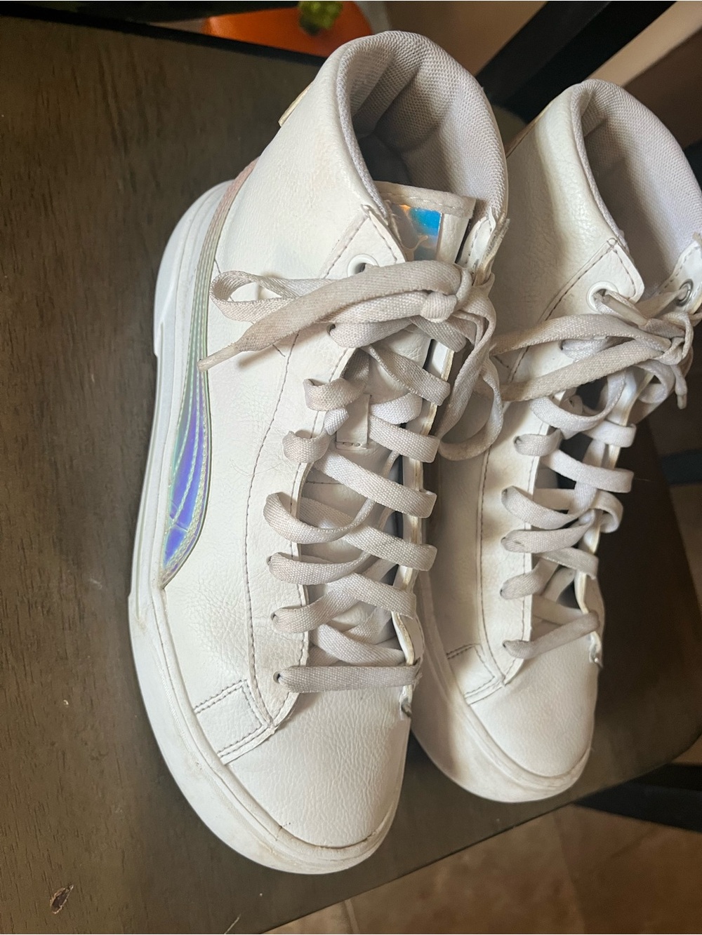 Puma White Women's High-Top Sneakers with Iridescent Accent